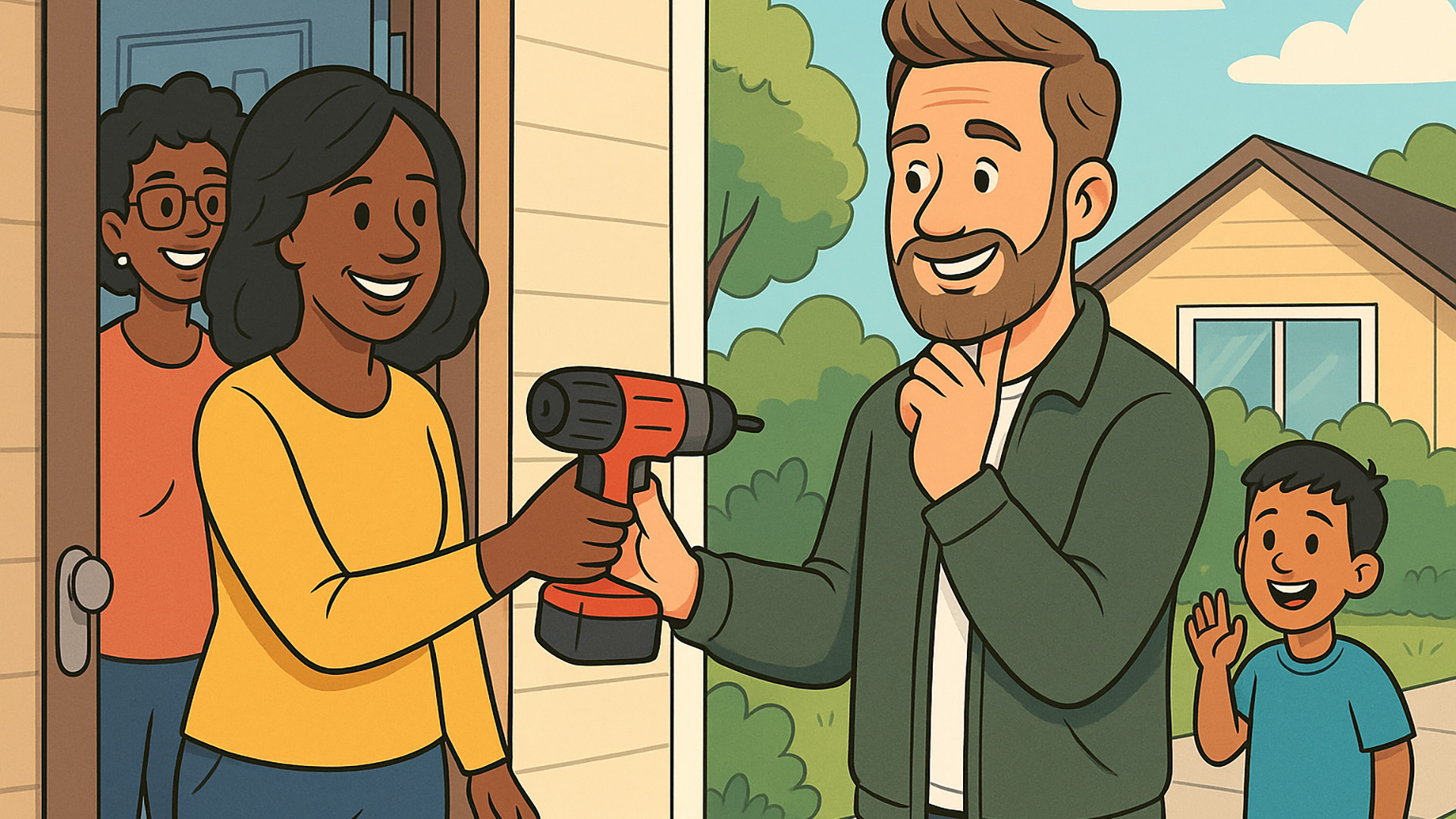 Neighbors exchanging rental items